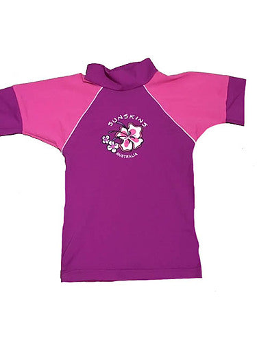 Girls Rash Shirt - Chlorine Resistant Pink with Light Pink Short Sleeves