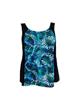 Tank Top Chlorine Resistant - Black with Coral Bay Print front panel