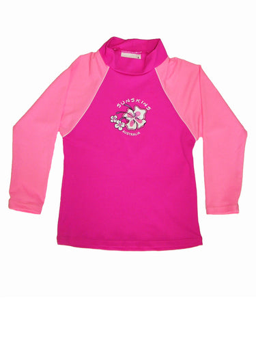 Girls Rash Shirt - Chlorine Resistant Pink with Light Pink Long Sleeves