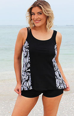 Tank Top Chlorine Resistant - Printed side panels in black fabric (26-32)