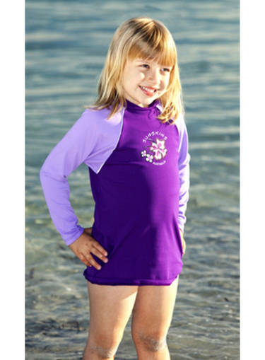 Girls Rash Shirt - Chlorine Resistant Violet with Lilac Long Sleeves