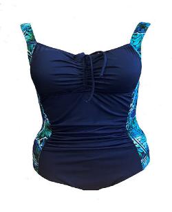 One Piece Chlorine Resistant - Gathers Navy with Coral Bay Print Side Panels