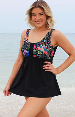 Swing Tankini Top Chlorine Resistant - Black & Tahiti Print