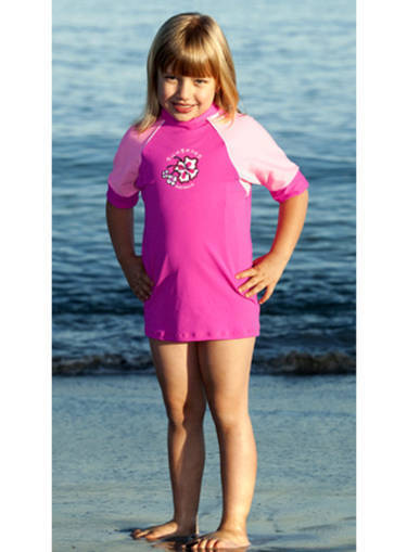 Girls Rash Shirt - Chlorine Resistant Pink with Light Pink Sleeves